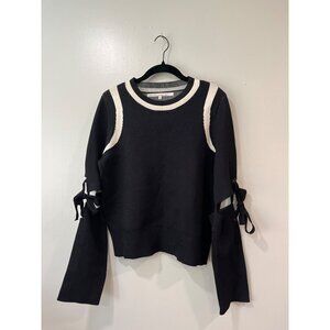 Rachel Roy Black & Cream Long Sleeve Sweater With‎ Bow Details - Size XL